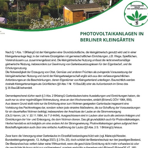 Photovoltaik-Anlagen in Berliner Kleingärten (Stand 9.12.2024)