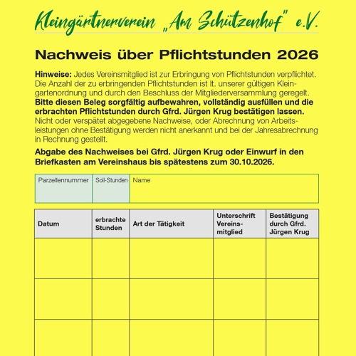 Abgabe des Nachweises &uuml;ber die geleisteten Pflichtstunden